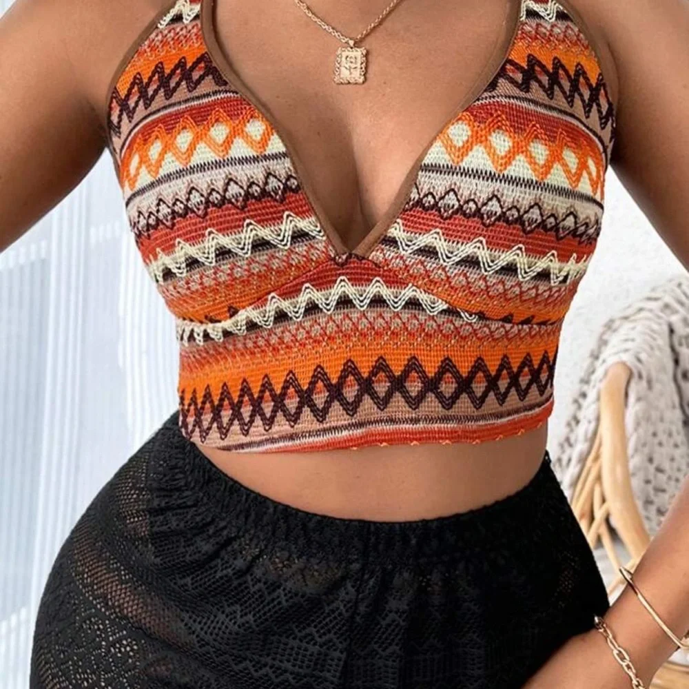 Multicolor Patterned Halter Top - Picture 1 of 2